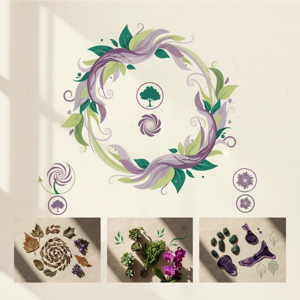 Abstract botanical metabolism illustration - detox and energy food supplement concept